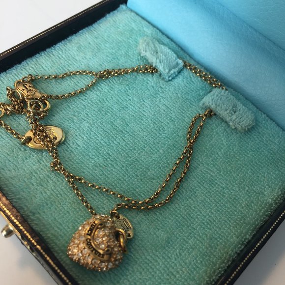 💛JUICY COUTURE Wish Pave Heart Gold Tone Necklace - Picture 1 of 8
